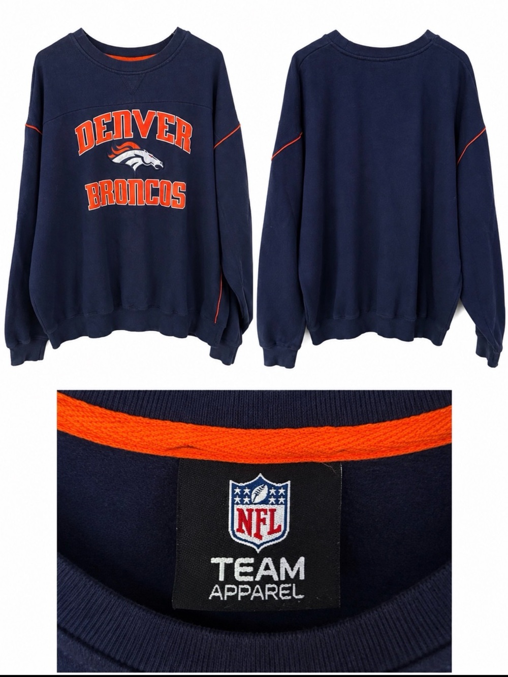 NFL Denver Broncos Navy and Orange Crewneck Sweatshirt